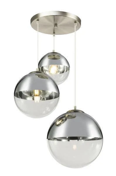 Hanglamp 3 glazen bollen rond glas zilver e27