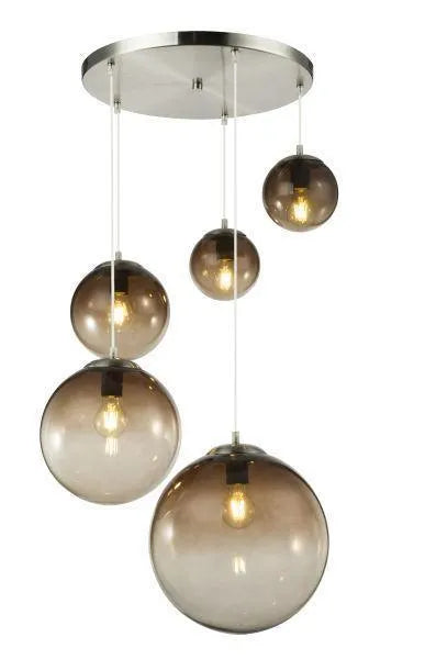 Hanglamp chrome 5 glazen bollen industrieel 15861-5