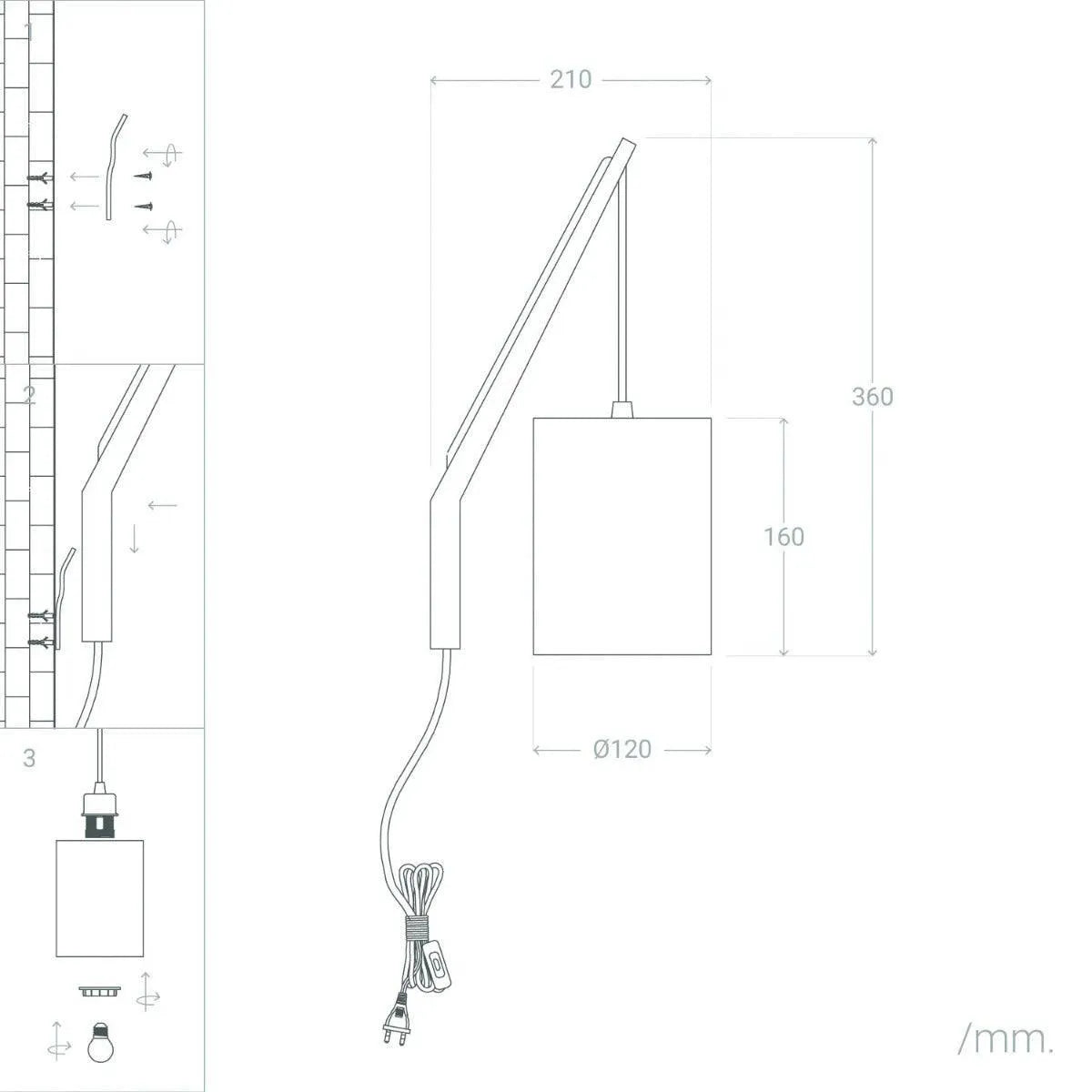 Wandlamp modern stoffen kap 'Kazu' hout textiel E27 fitting stof modern - FOIR