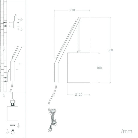 Wandlamp modern stoffen kap 'Kazu' hout textiel E27 fitting stof modern - FOIR
