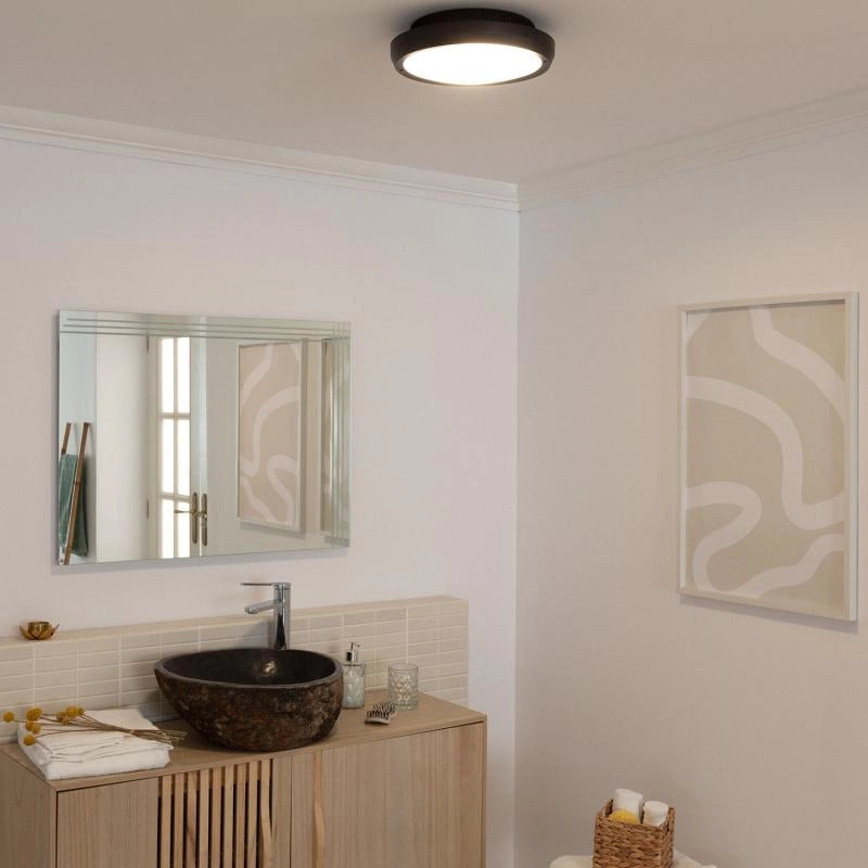 Plafondlamp rond zwart 'Curs' 2X e27 fitting modern waterdicht rond IP65