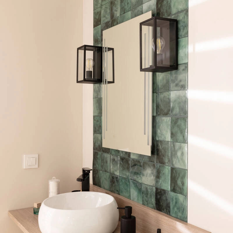 Buitenlamp industrieel zwart glas 'Canains' frame E27 IP44