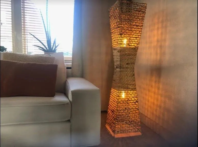 Staande lamp rotan 'Joshua' gevlochten vloerlamp 2x E27 fitting 129 cm - FOIR