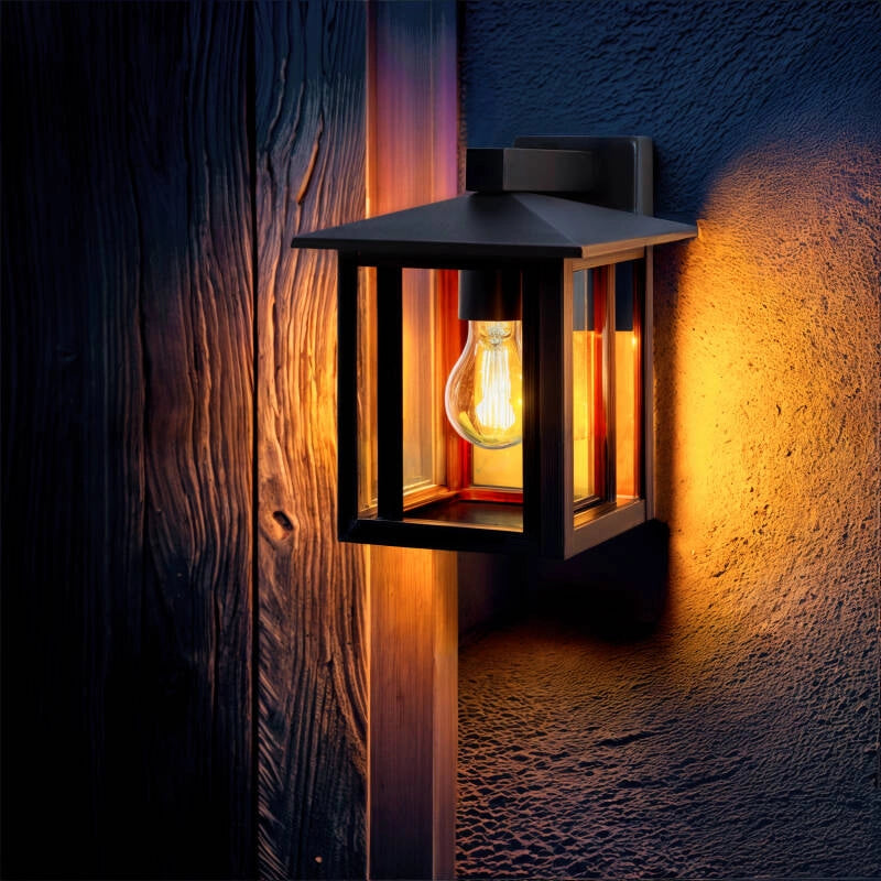 Buitenlamp zwart metaal e27 'Aurora' vierkant