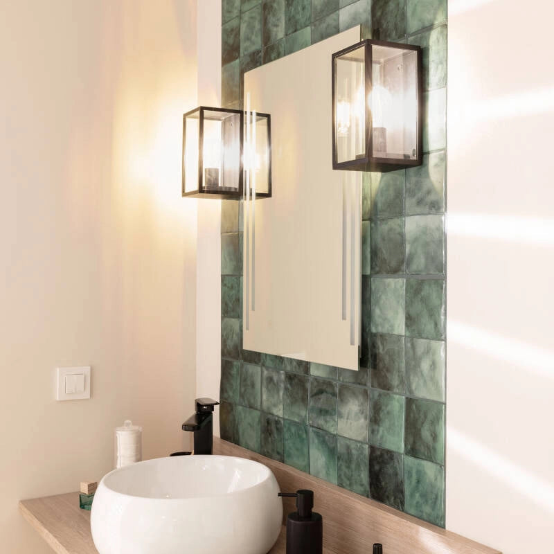 Buitenlamp industrieel zwart glas 'Canains' frame E27 IP44