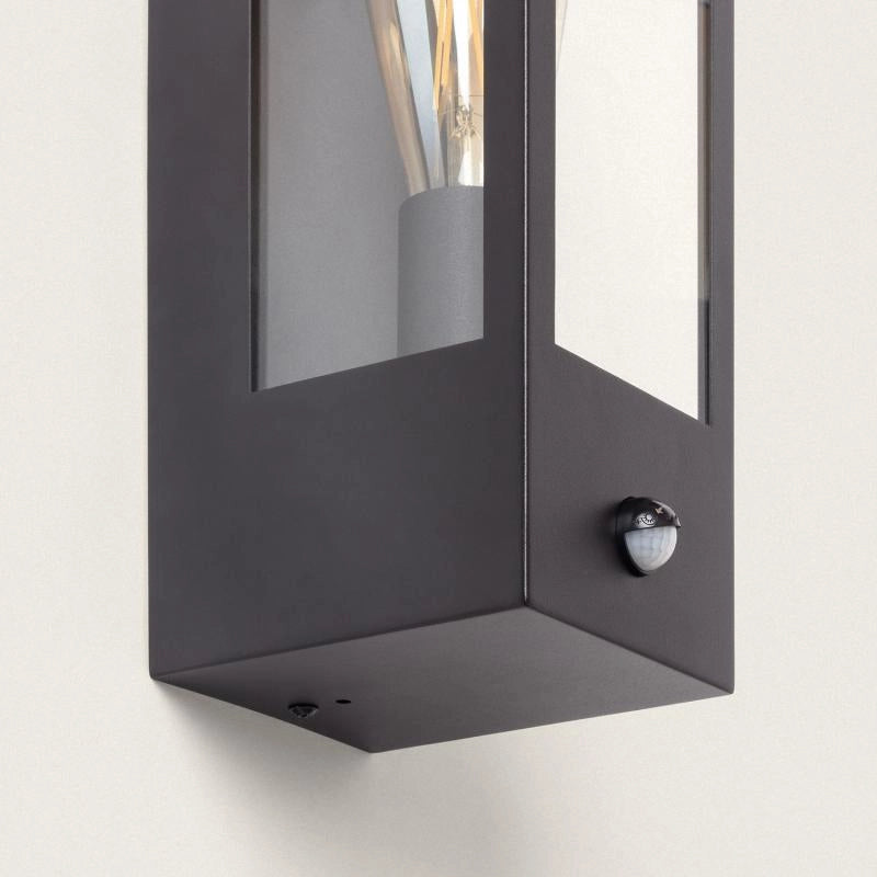 Buitenlamp zwart glas e27 met sensor