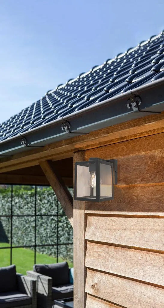 Wandlamp zwart glas vierkant lutec