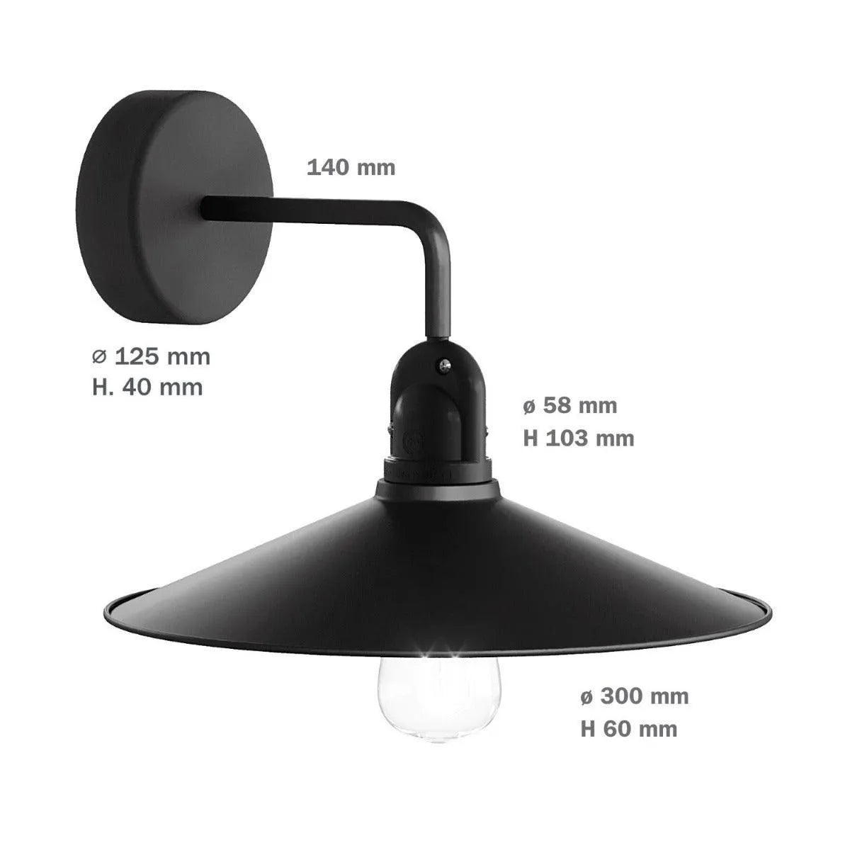 Buitenlamp industrieel zwart 'Karl' E27 fitting 300mm IP65 - FOIR