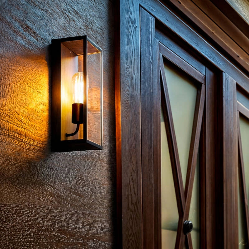 Buitenlamp vierkant zwart glas E27