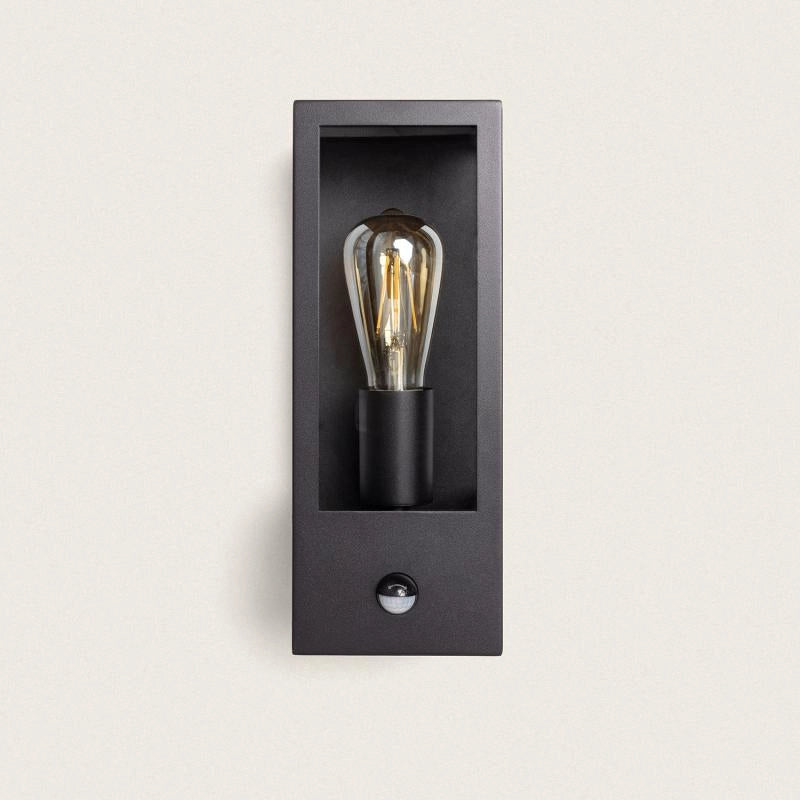 Buitenlamp zwart glas e27 met sensor