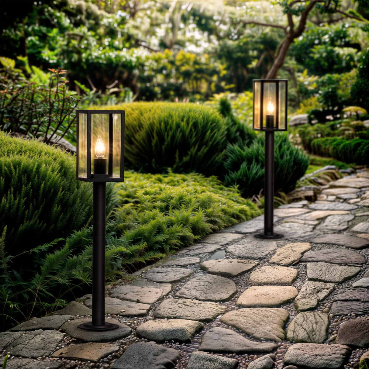 Staande buitenlamp zwart industrieel tuinpadverlichting frame tuinverlichting 68 cm E27 fitting