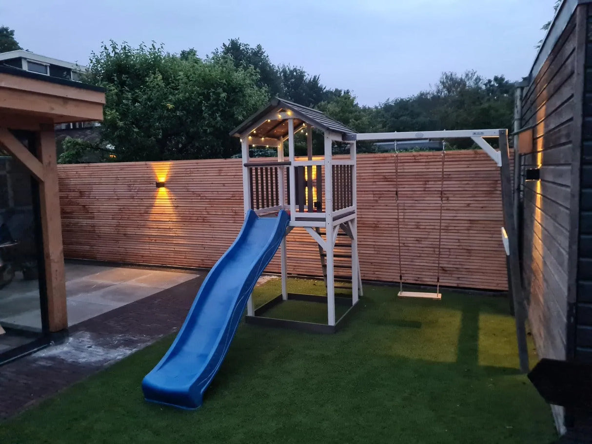 Buitenlamp met schemersensor voorbeeld kubus zwart metaal