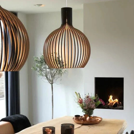 Hanglamp hout 'Bois' zwart / blank hout E27 design