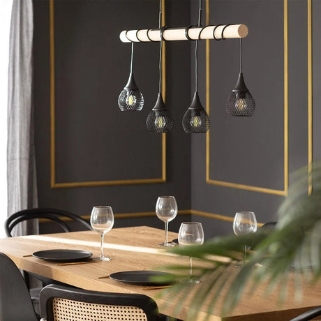 Hanglamp hout eettafel zwart modern e27 gaas balk