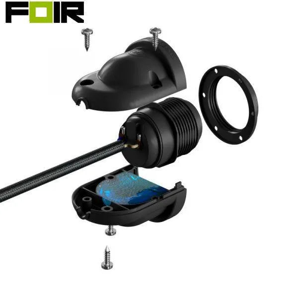 Hanglamp buiten industrieel zwart 'Haven' E27 fitting metaal IP65 38 cm - FOIR