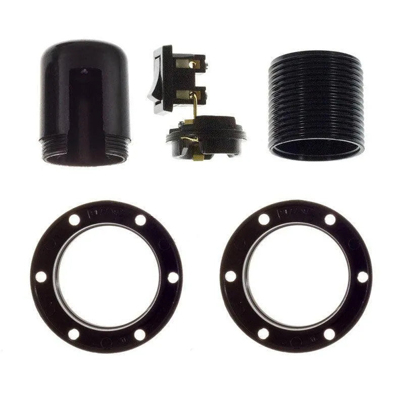 Fitting lamp zwart e27 met schakelaar en ringen - FOIR