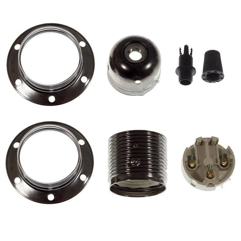 Zilver E27 fitting met 2 ringen industrieel - FOIR