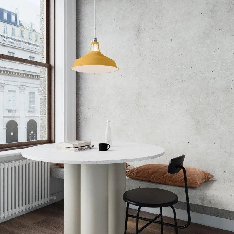 Lampenkap geel rond metaal wit industrieel