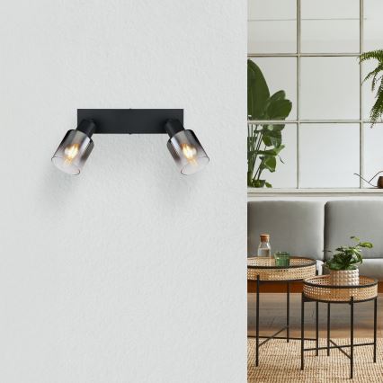 Plafondspot HUBERTUS zwart glas verstelbaar (1 stuk) Spot 2xE14/40W/230V