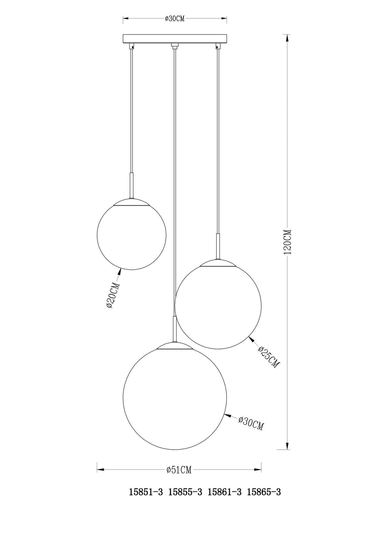 Hanglamp glazen bollen Afmetingen varus glazen bollen 3 hanglampen