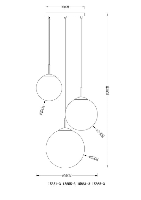 Hanglamp glazen bollen Afmetingen varus glazen bollen 3 hanglampen