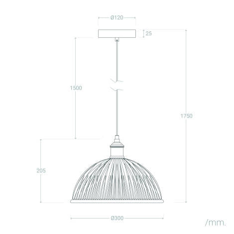 Hanglamp Glas ribbel e27 fitting 30 cm