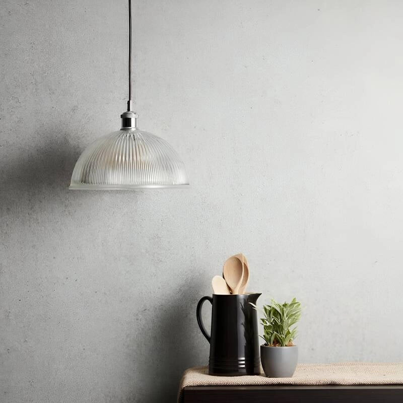 Hanglamp Glas ribbel e27 fitting 30 cm