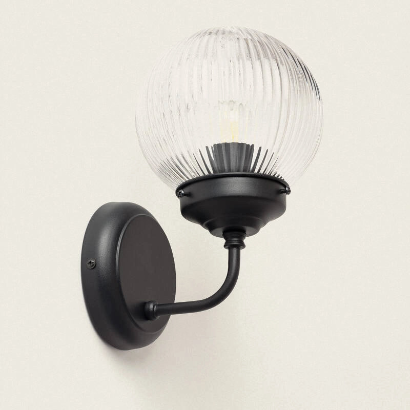 Wandlamp glas Retro zwart metaal e27