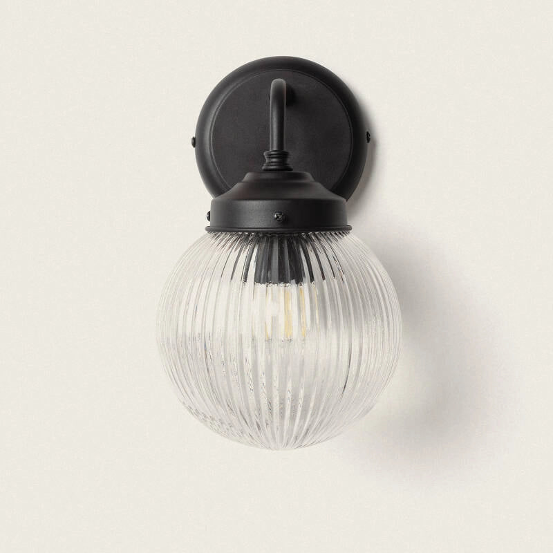 Wandlamp glas Retro zwart metaal e27