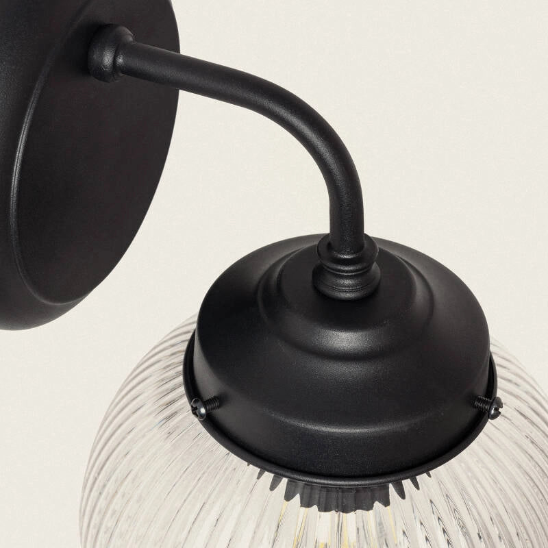 Wandlamp glas Retro zwart metaal e27