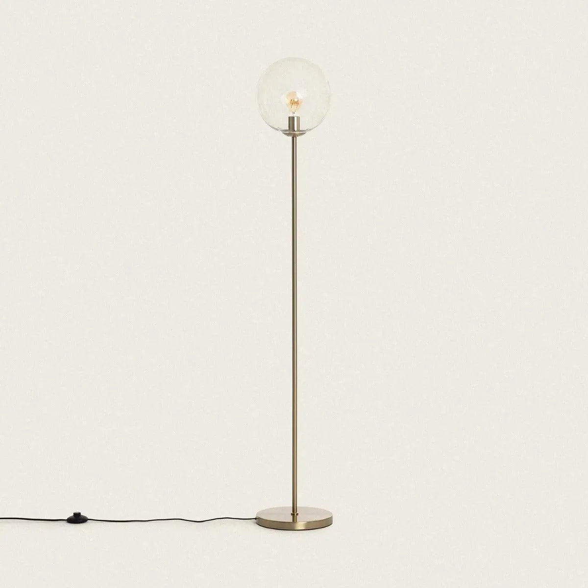 Vloerlamp goud met glazen kap e27 fitting schakelaar en stekker