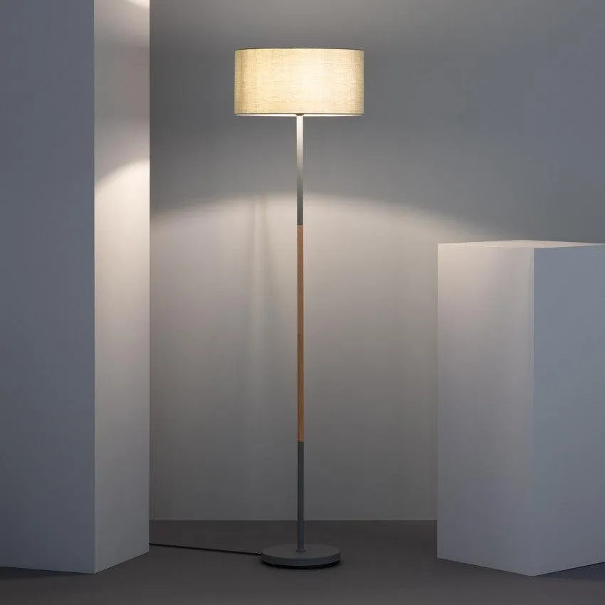 Vloerlamp hout 'Sicilië' grijs staande lamp modern E27 fitting 159cm - FOIR