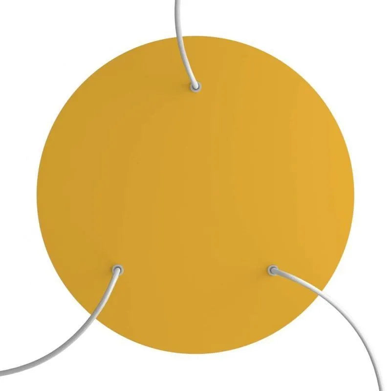 extra grote plafondkap mosterdgeel met 3 uitgangen rond metaal