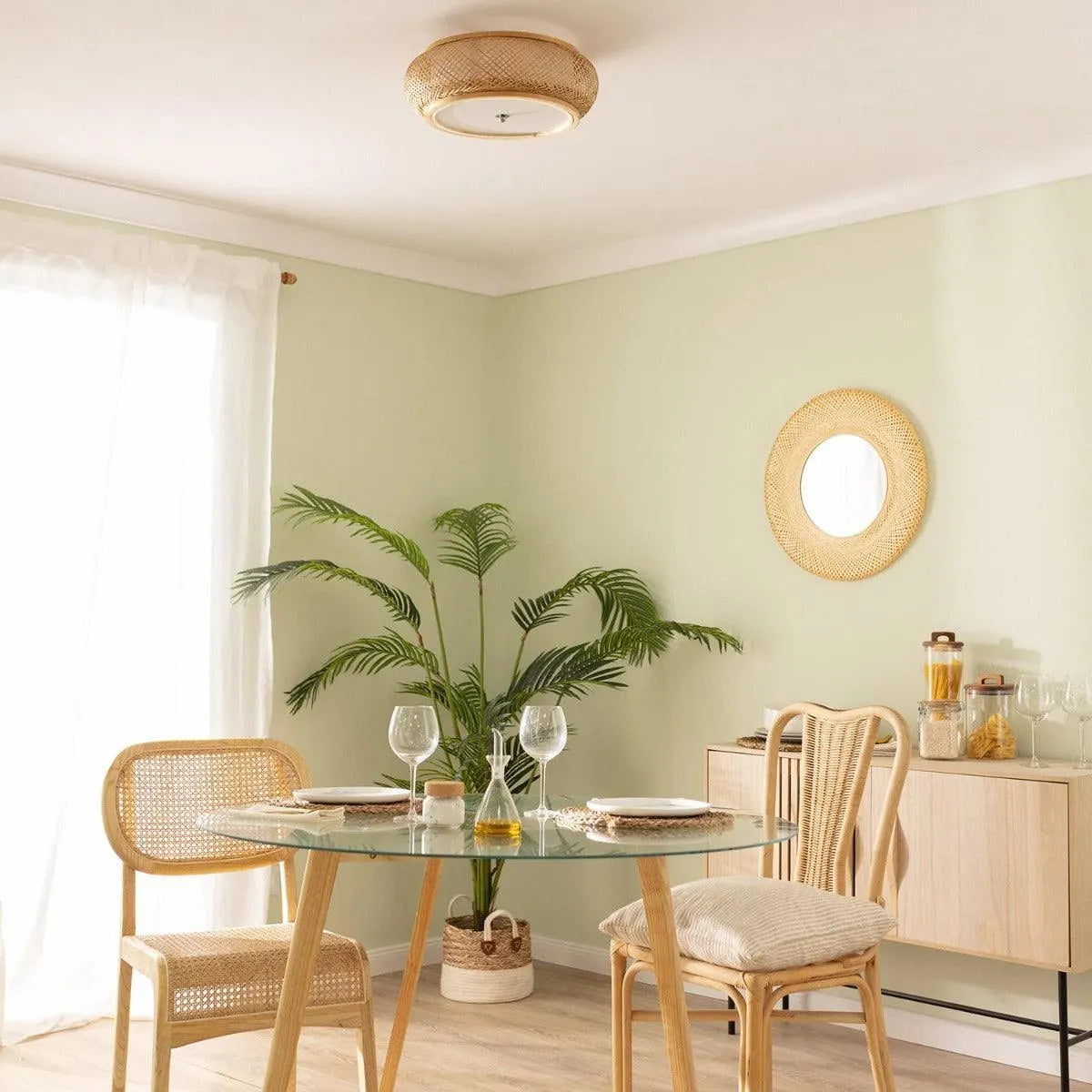 Plafondlamp gevlochten bamboe E27 fitting 'Louis' 40 cm - FOIR