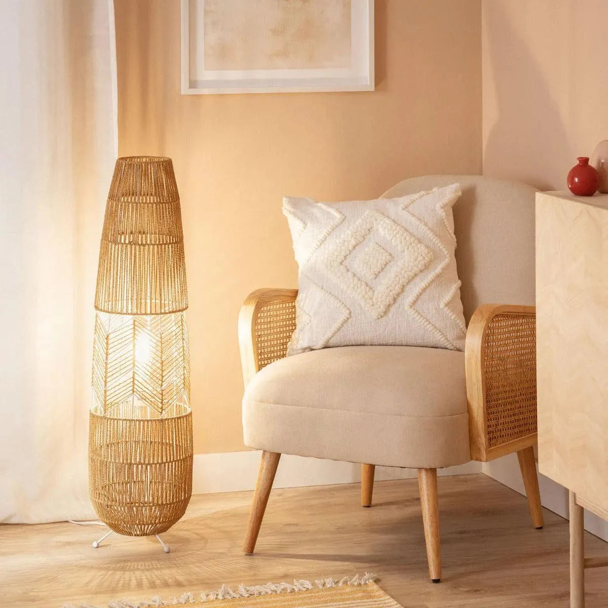 Grote vloerlamp gevlochten papier & metaal met E27 fitting 'Hendrik' 90cm - FOIR