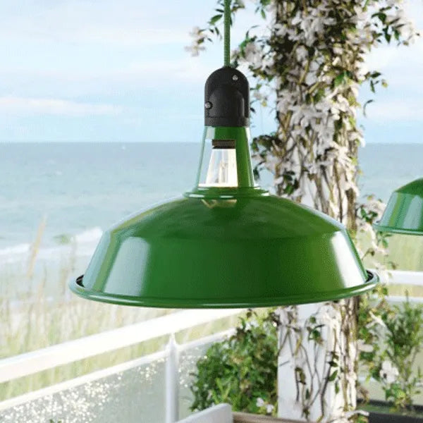 Hanglamp buiten groen e27 fitting emaille industrieel waterdicht ip65