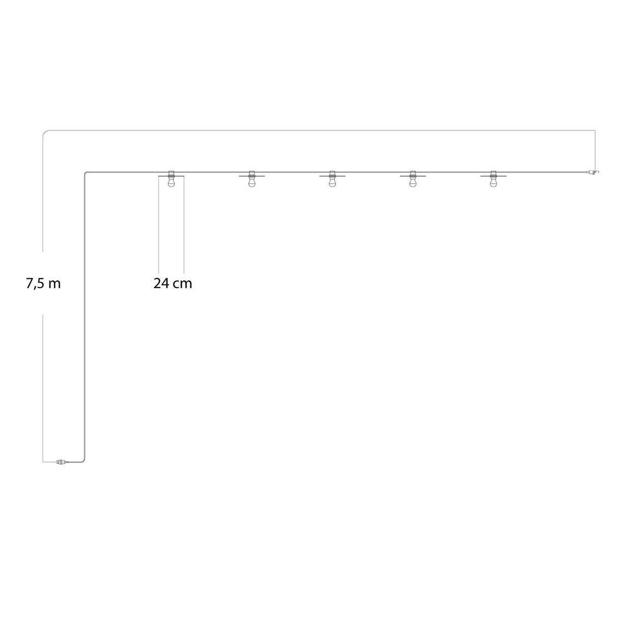 Feestverlichting met kapjes 5x e27 7.5m
