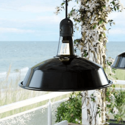 Hanglamp buiten industrieel zwart 'Haven' E27 fitting metaal IP65 38 cm - FOIR