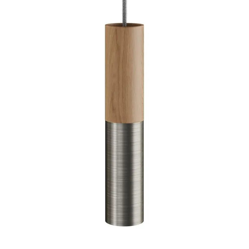 Hanglamp hout en titanium e14 fitting minimalistisch modern