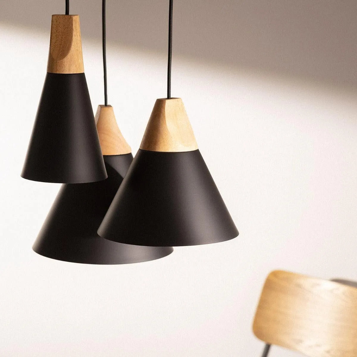 hanglamp zwart hout set van 3