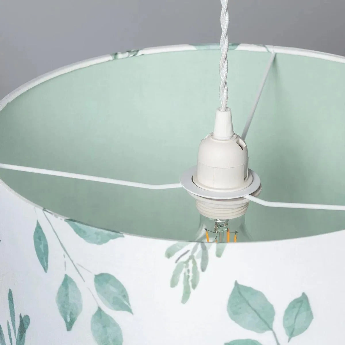 Hanglamp stoffen kap wit met bladeren E27 fitting 'Gallo' - FOIR