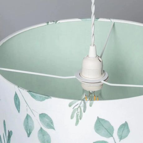 Hanglamp stoffen kap wit met bladeren E27 fitting 'Gallo' - FOIR