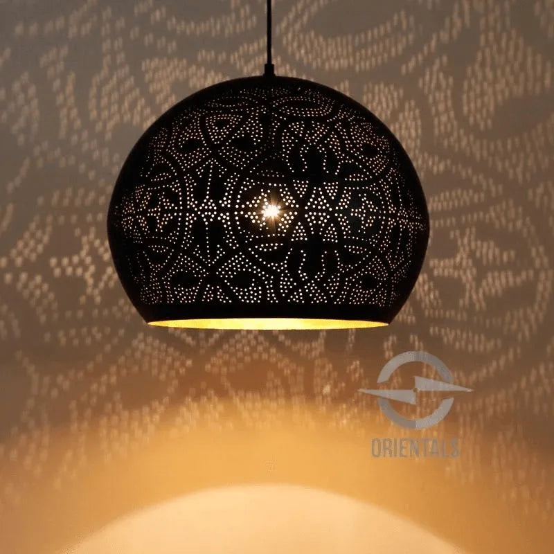 Marokkaanse hanglamp 'Thom' oosterse hanglamp filigrain stijl open zwart/goud 400mm - FOIR
