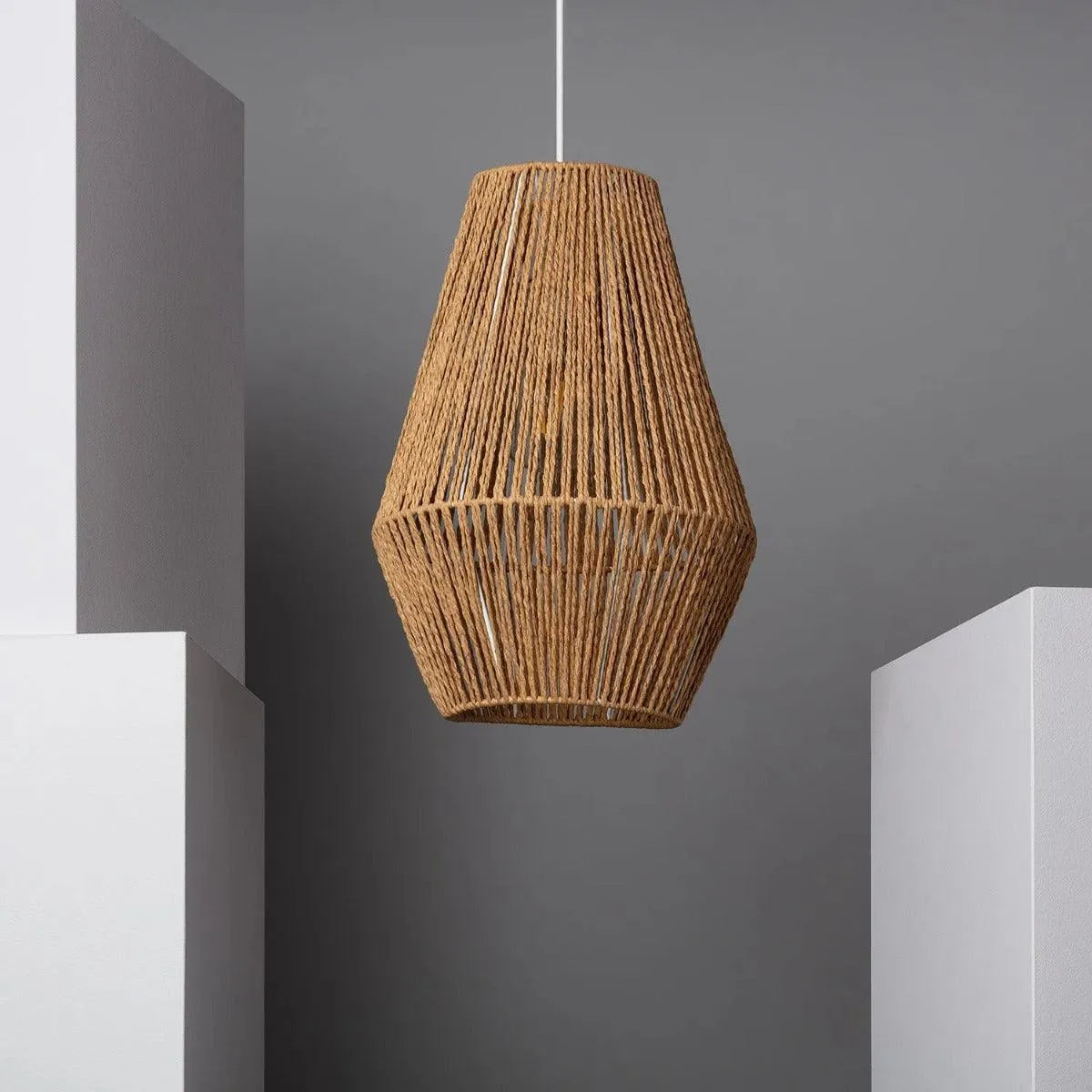hanglamp gevlochten papier met e27 fitting open bruin slaapkamer of eetkamer woonkamer