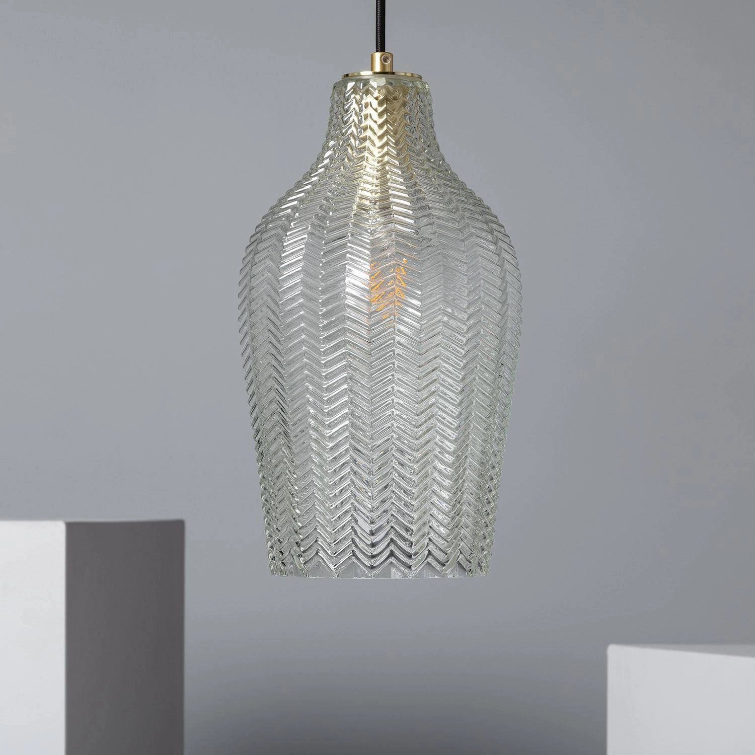 Hanglamp glas Ribbel e27 Retro goud