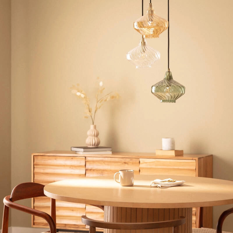 Hanglamp glas gekleurd rond 3x e27 fitting