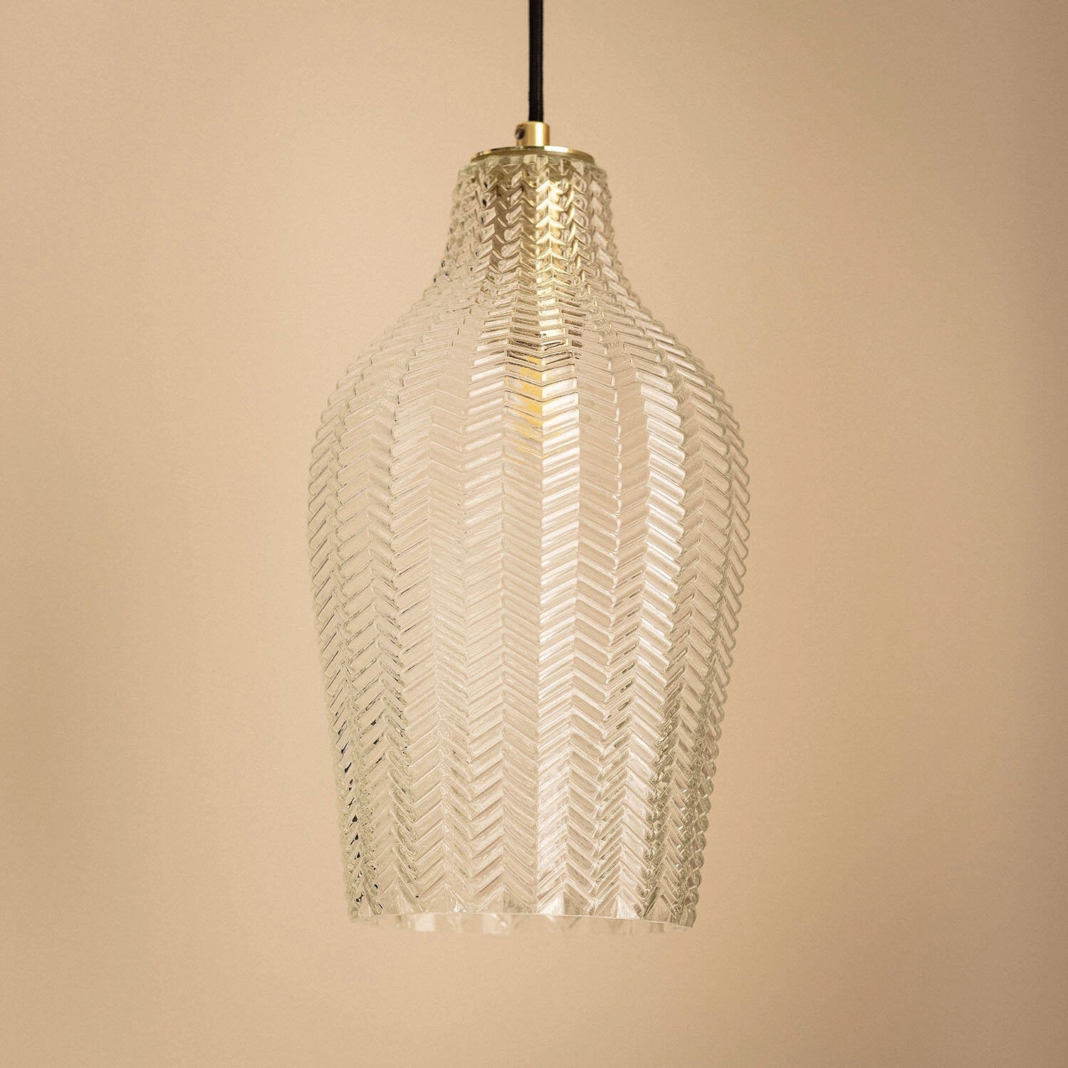 Hanglamp glas Ribbel e27 Retro goud