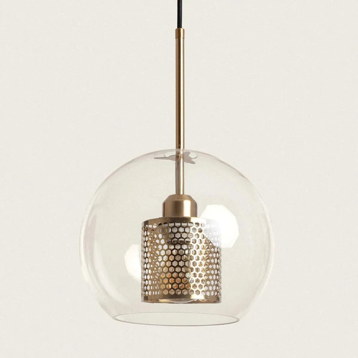 Hanglampje modern glazen kap en goud e27 fitting design