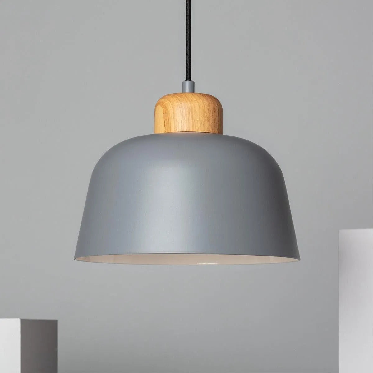 Hanglamp design 'Mawa' e27 fitting metaal hout grijs 260mm - FOIR