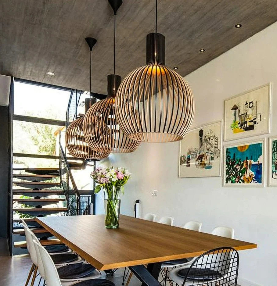 Hanglamp hout 'Bois' zwart / blank hout E27 design